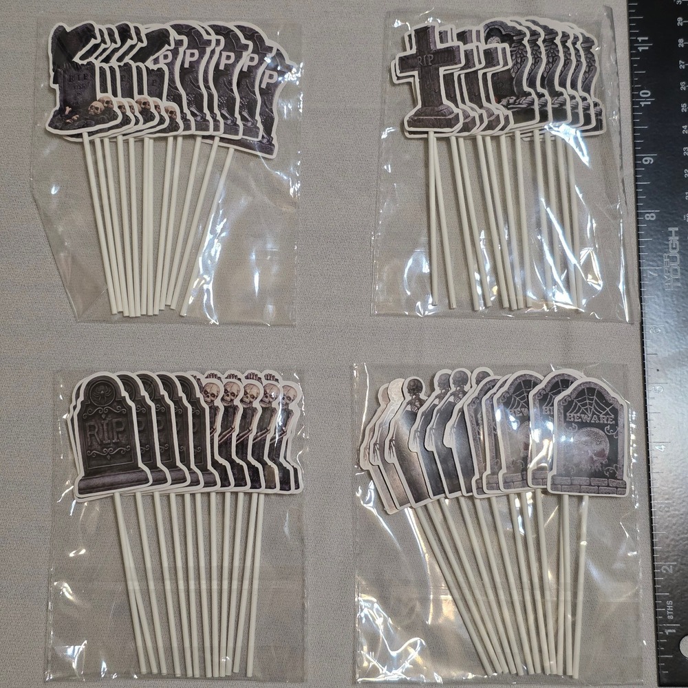 48‎ Pieces Halloween Tombstone Cupcake Toppers New In Package